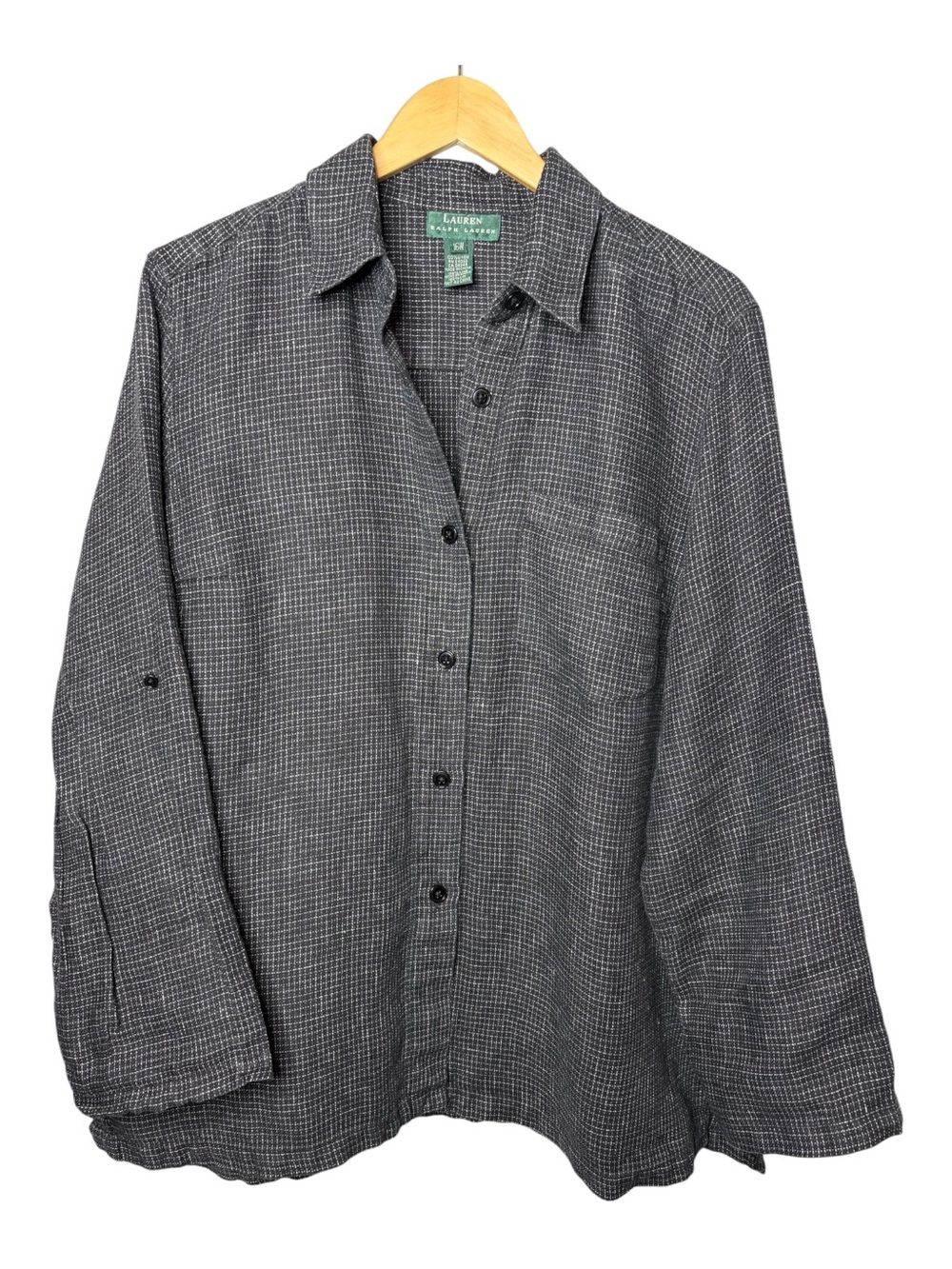Lauren Ralph Lauren Womens Linen Button Up Shirt Size 16W Gray Roll Tab Sleeve